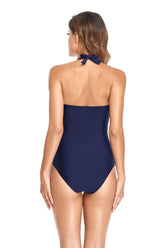 DarkBlue-Women-Cross-Halter-One-Piece-Swimsuit
